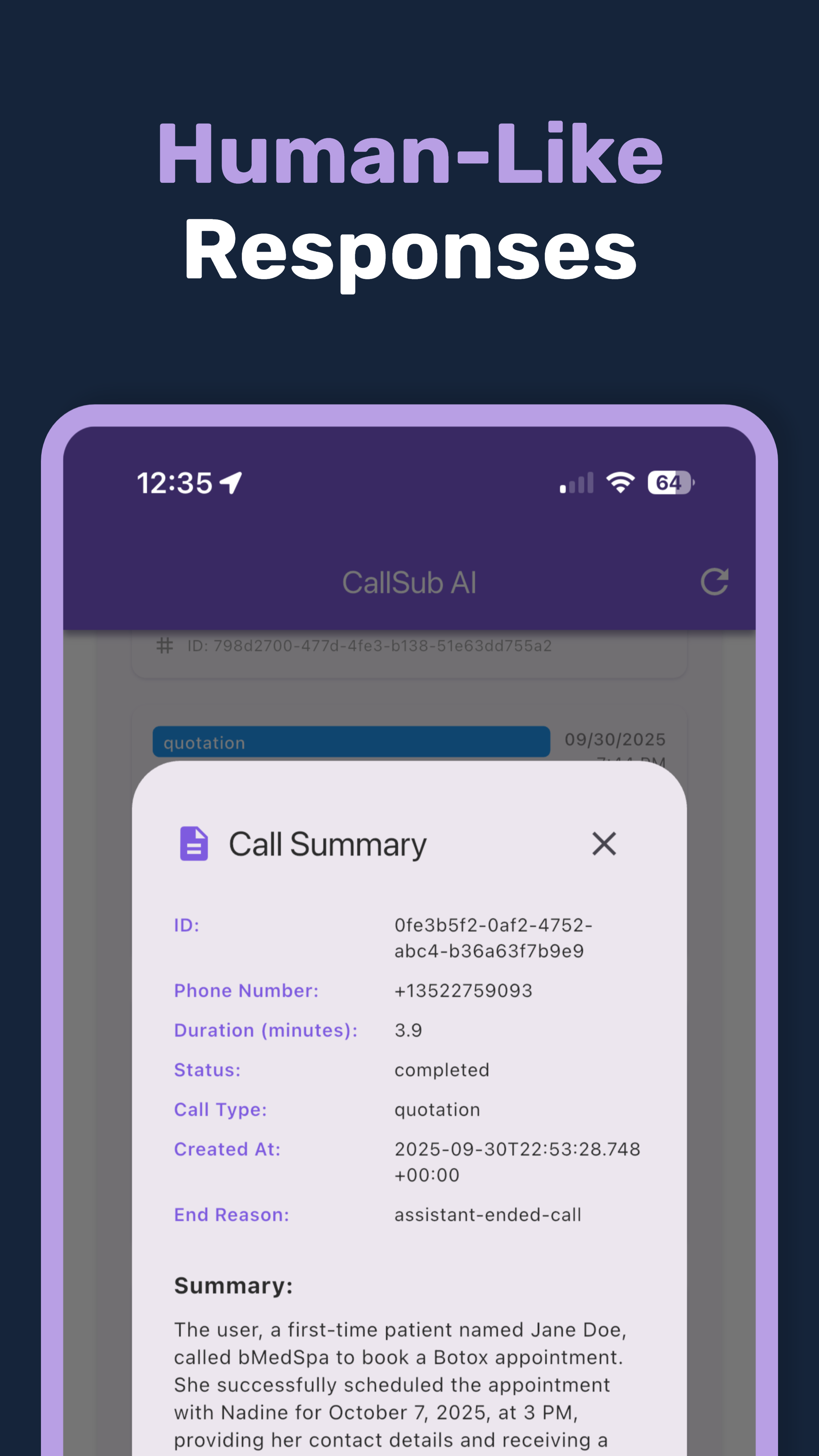 CallSub AI App - Call Summary